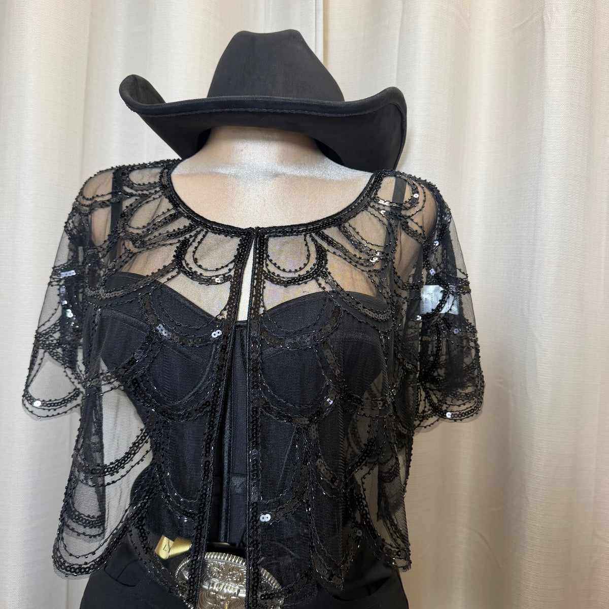 Sequin Bolero Top-Black