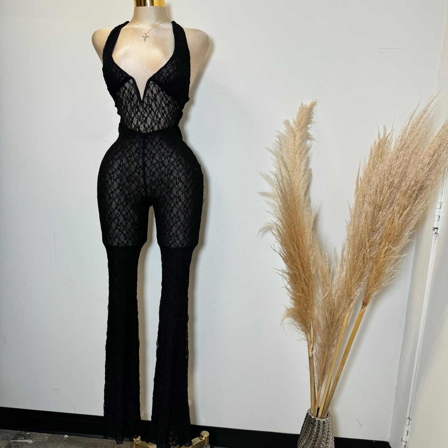Lace Halter Jumpsuit-Black