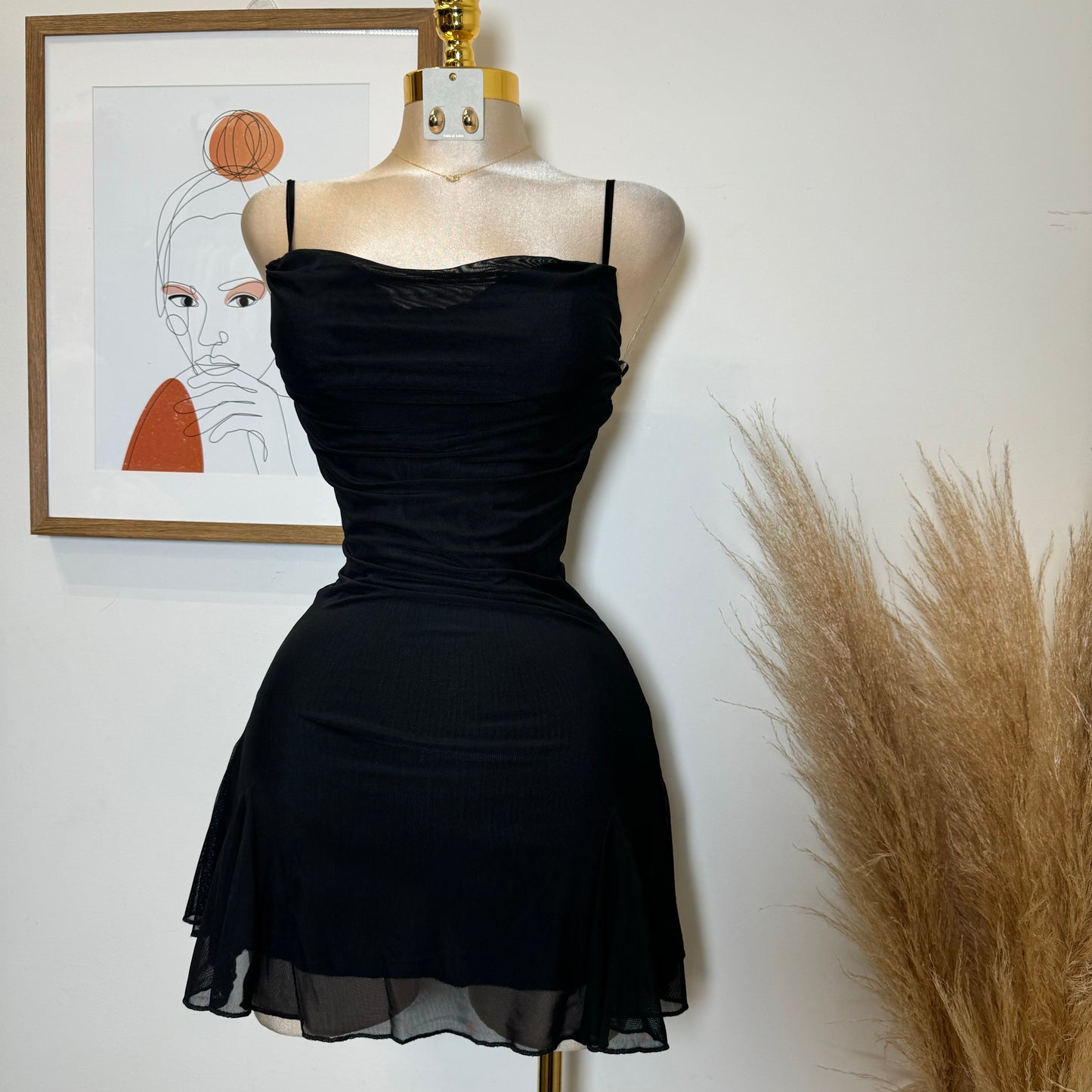 Mesh Mini Dress-Black