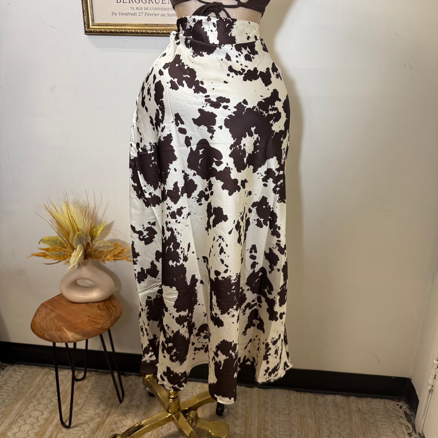 Satin Cow Print Skirt-Cow Print