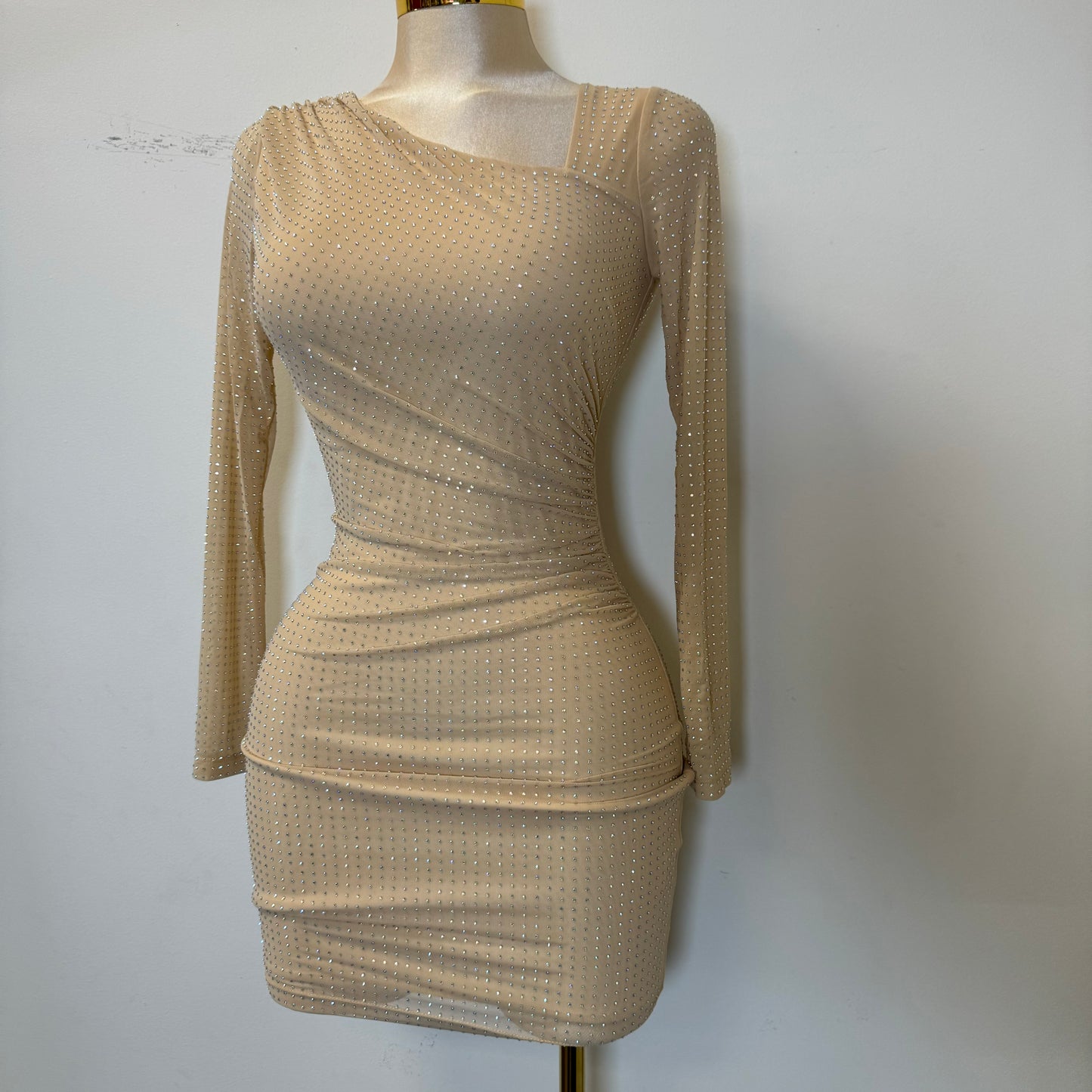 Luxi Rhinestone Dress-Nude