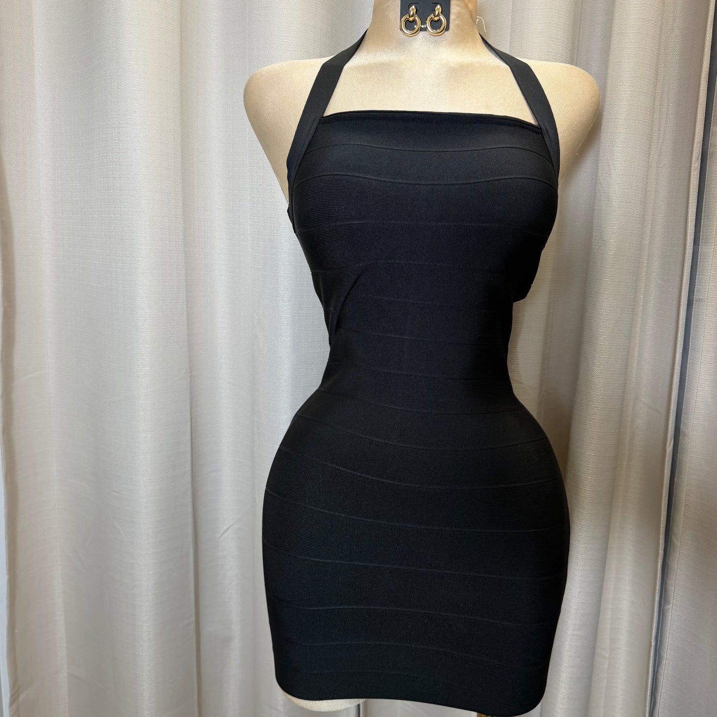 Sleeveless Halter Bandage Mini Dress-Black