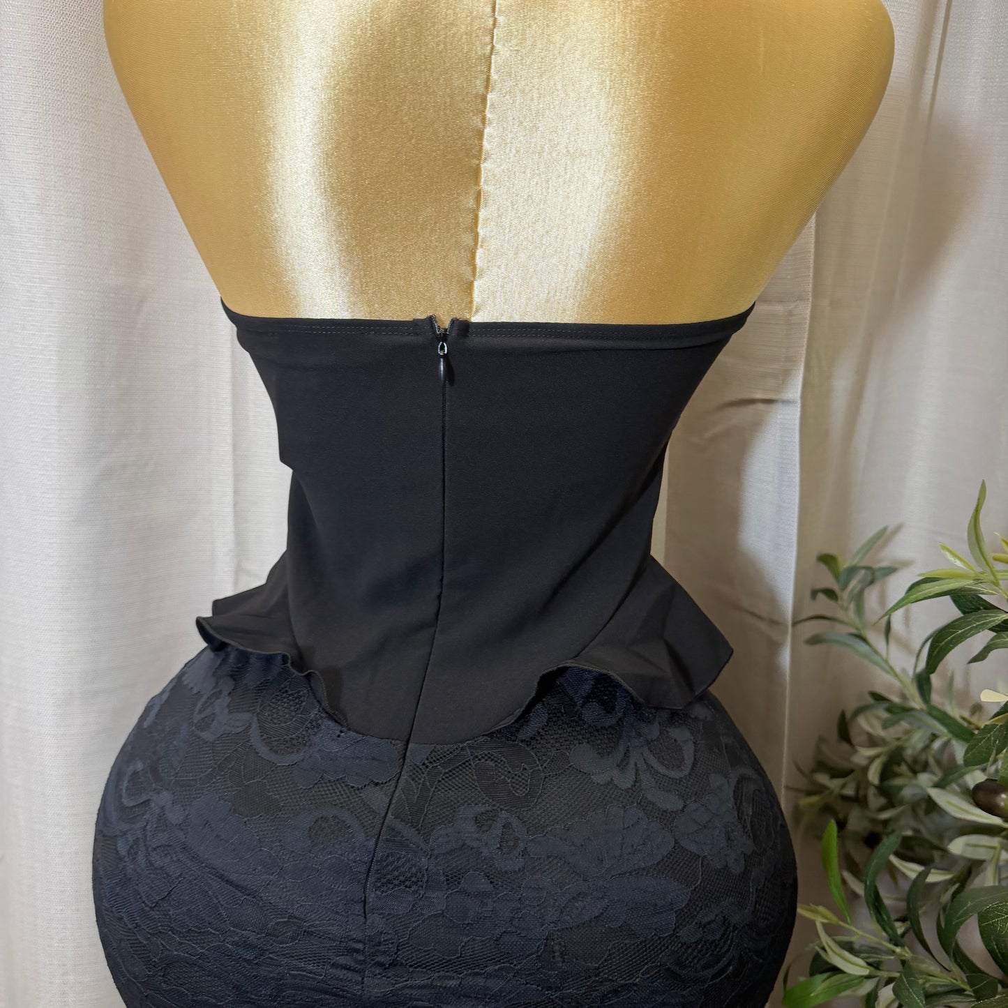 Strapless Corset Lace Midi Dress-Black