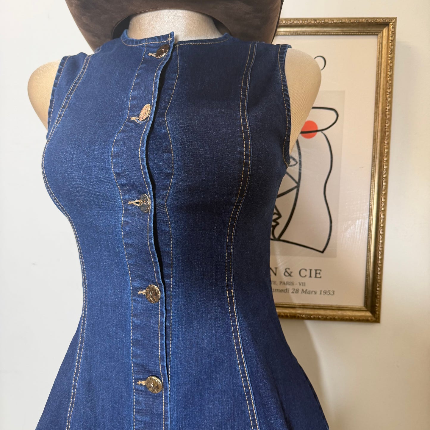 Sleeveless Denim Mini Dress -D Blue