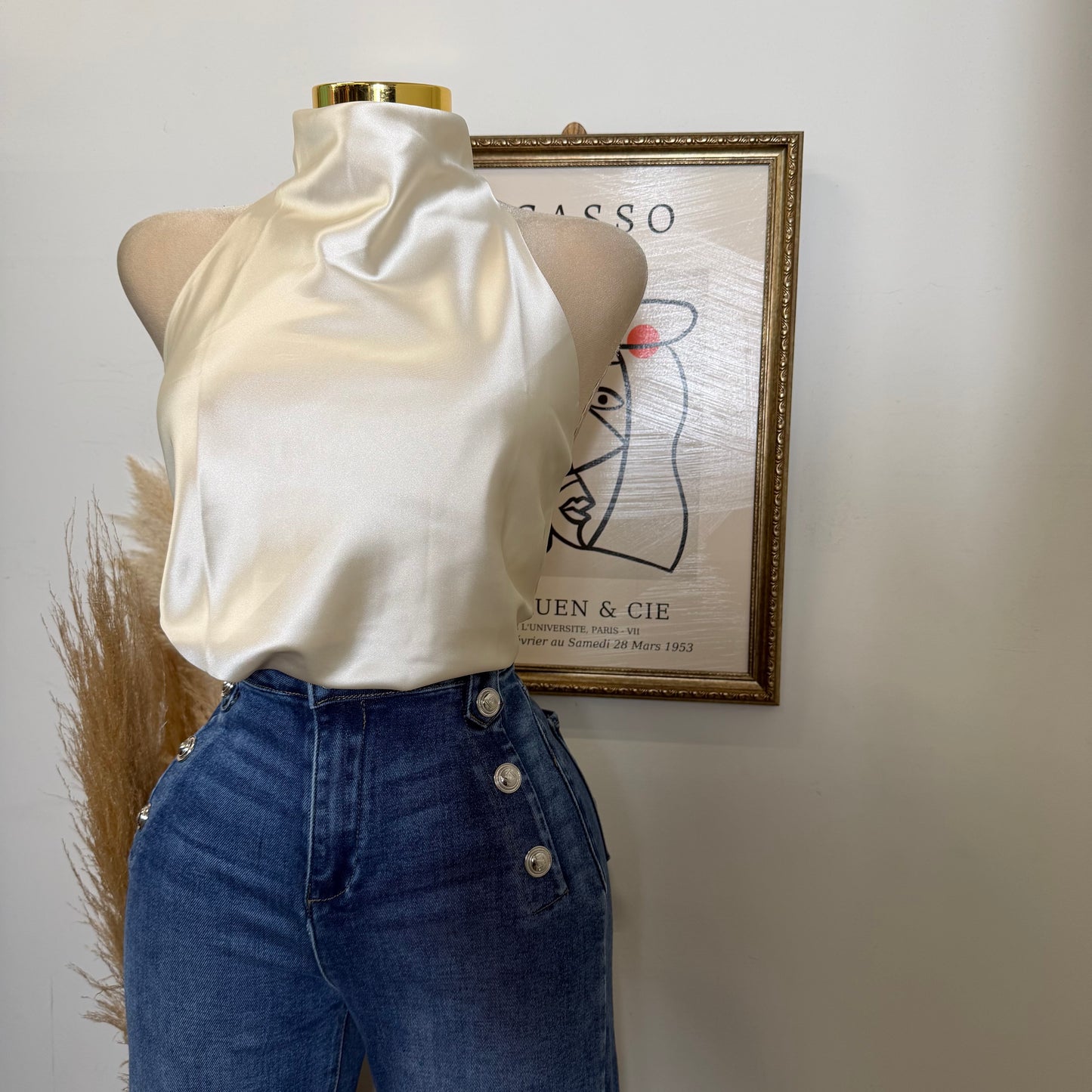 Satin Halter Top-Cream
