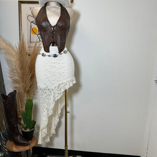 Asymmetrical Lace Maxi Skirt-Ivory