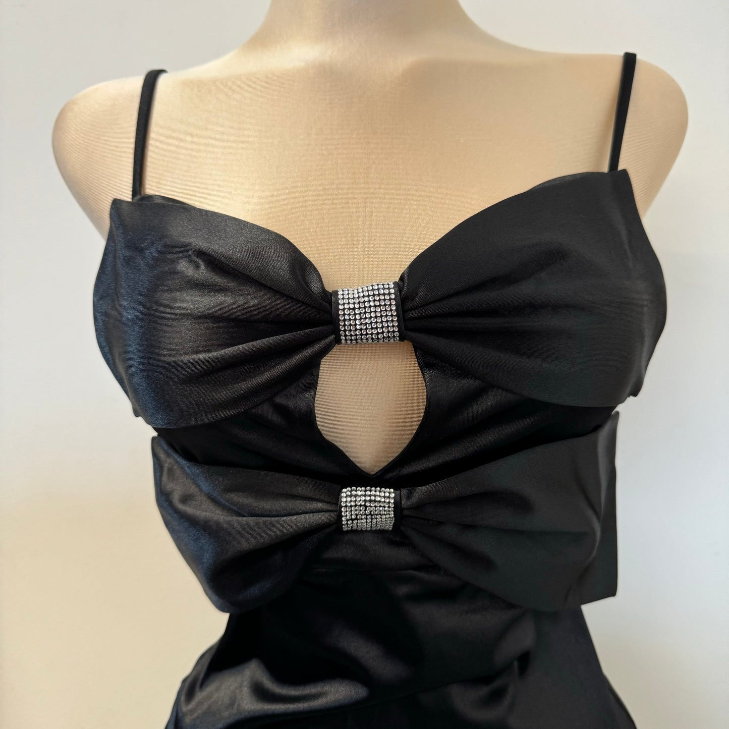 Holiday Satin Bow Dress-Black