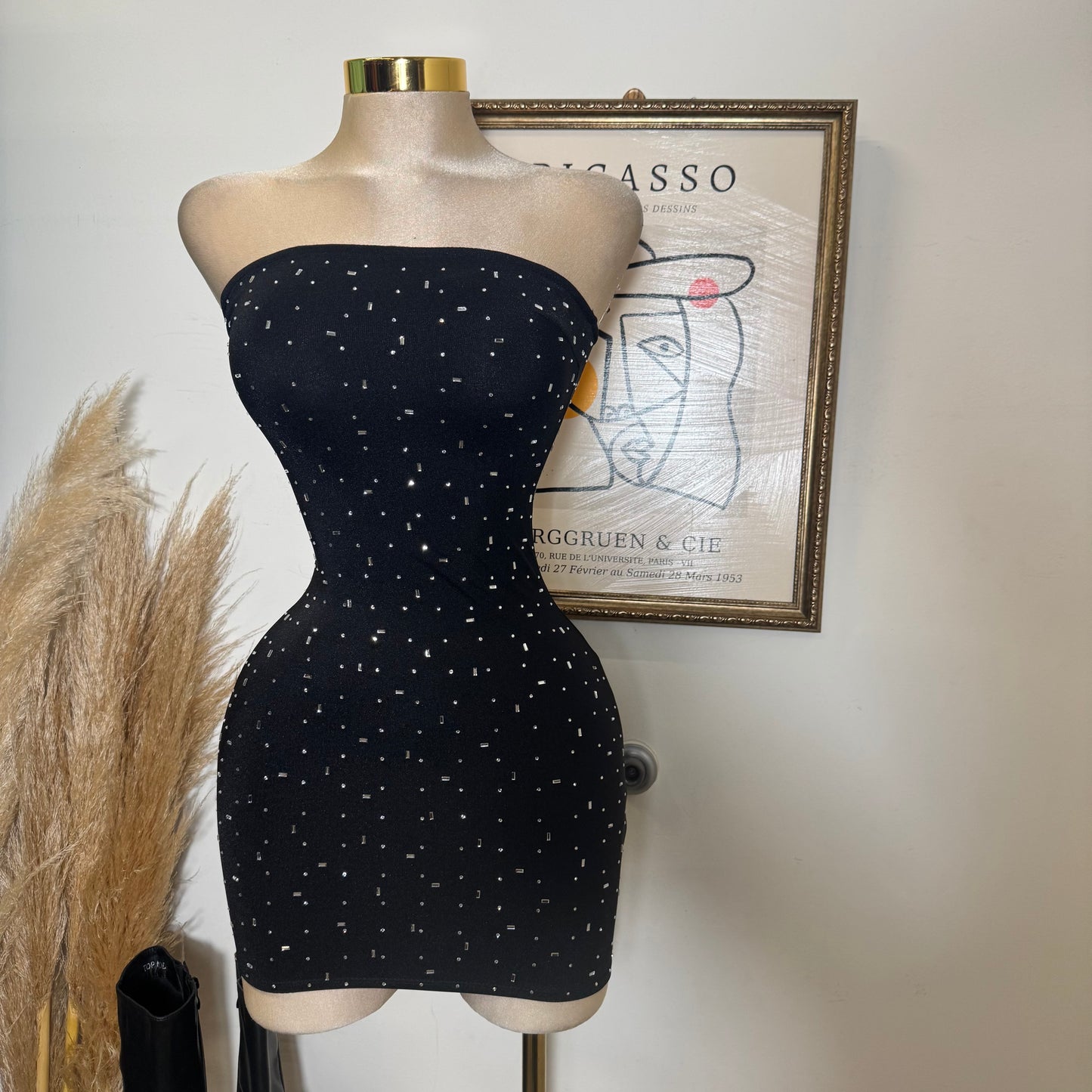 Tube Mini Dres Rhinestone Dress-Black