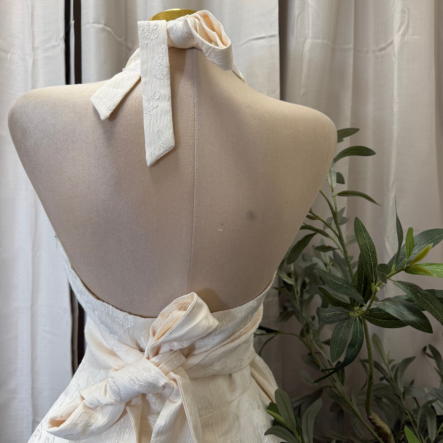 Satin Jacquard Halter neck Mini Dress-Ivory