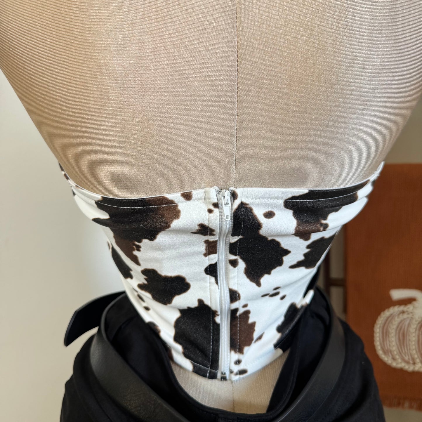 Strapless Cow Print Suede Corset Top
