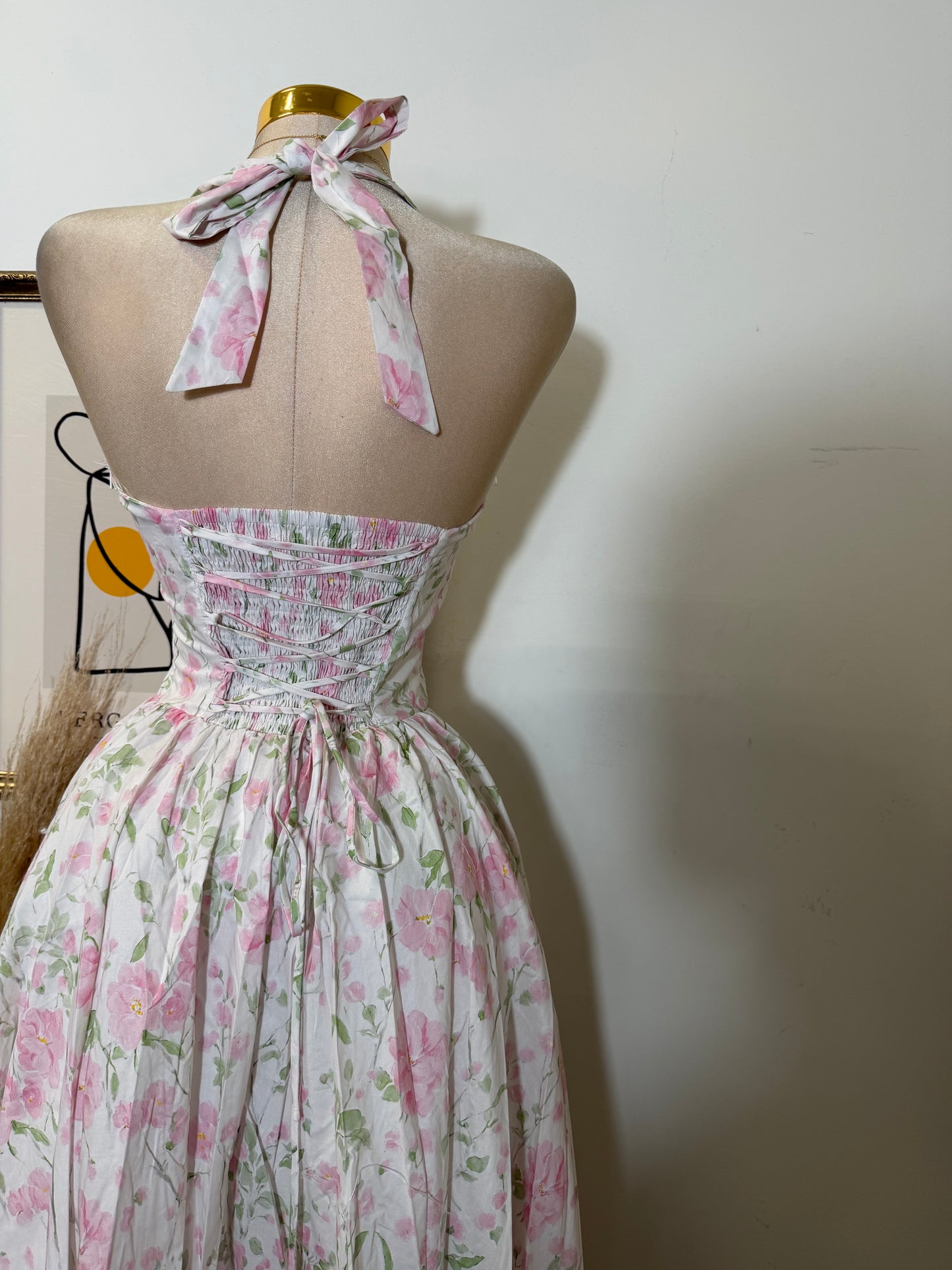 Halter corset Midi Dress-Pink