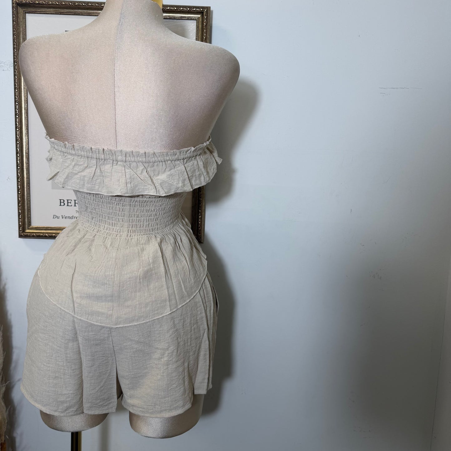 Smocked Tube Top Shorts Two piece set-Stone