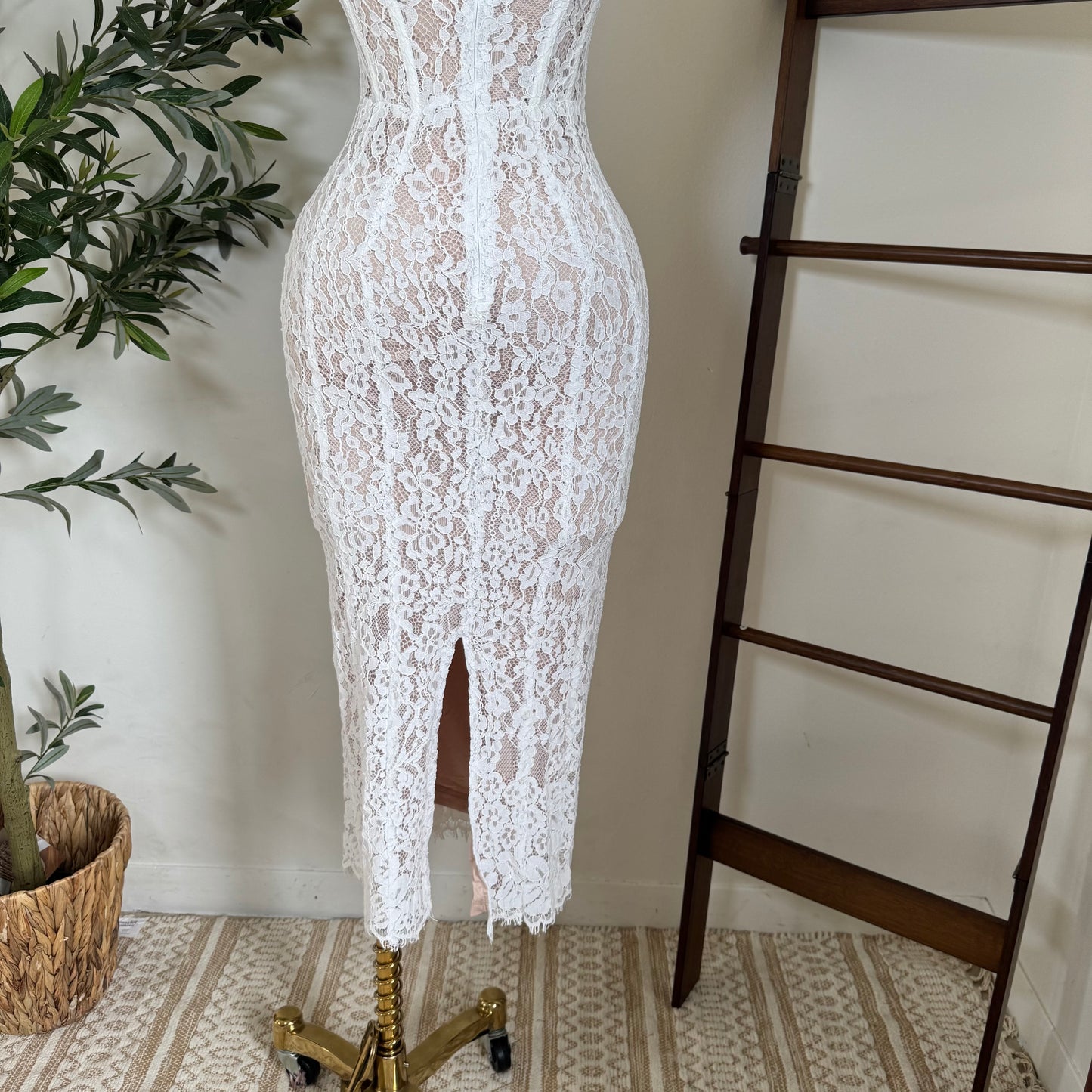 Midnight Lace Corset Dress-White
