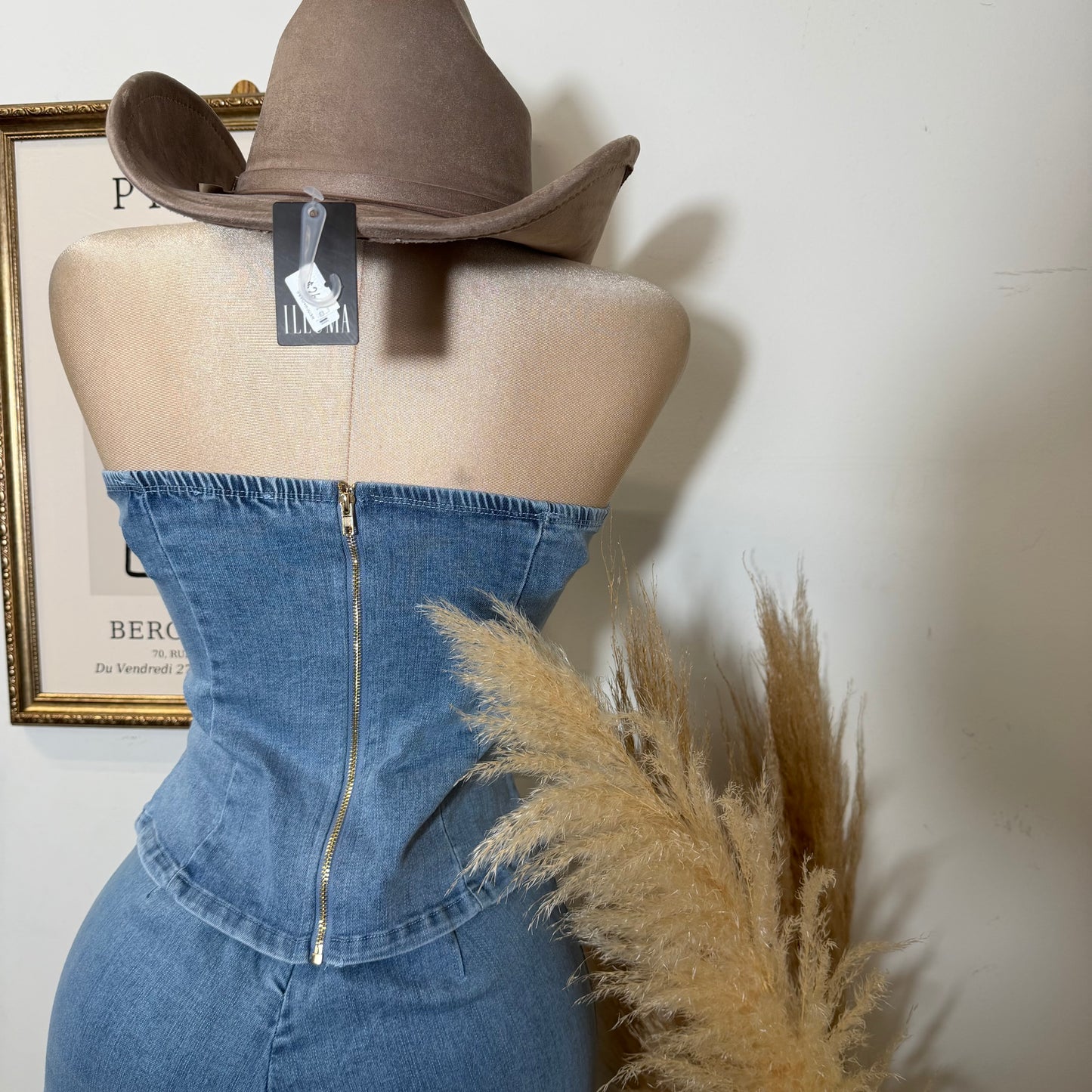Strapless Denim Pant Set-Light Blue