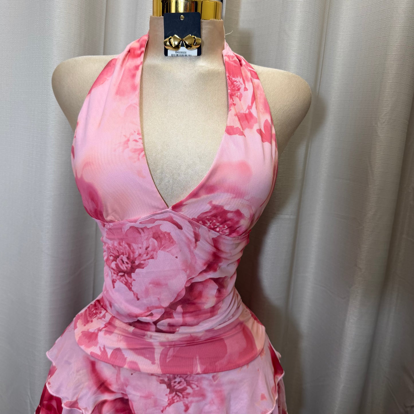 Halter Flare Dress-Pink