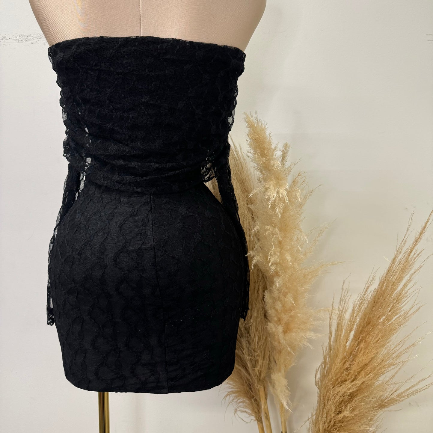 Lace Off shoulder Dress-Black