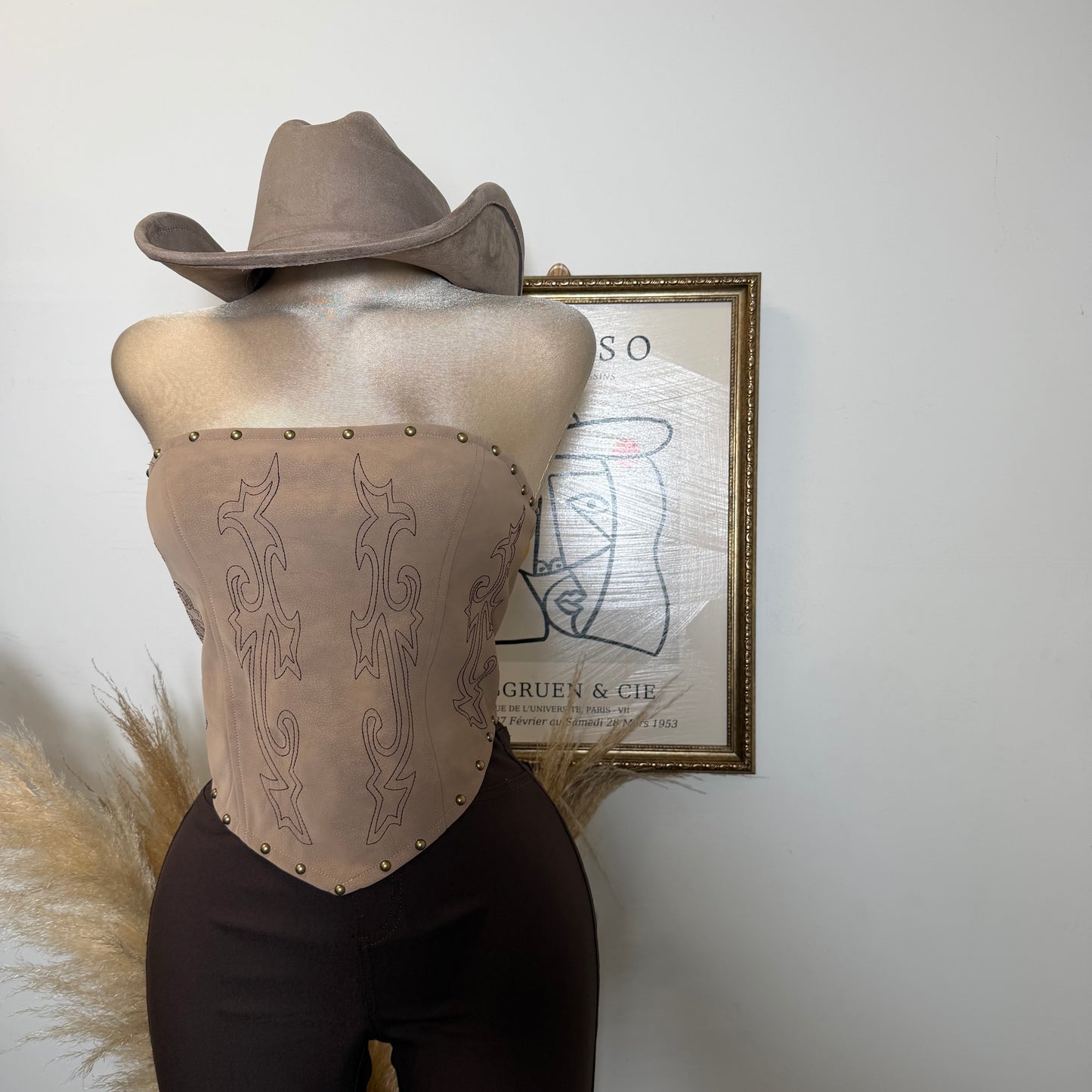 Western Lace Corset Top -Taupe