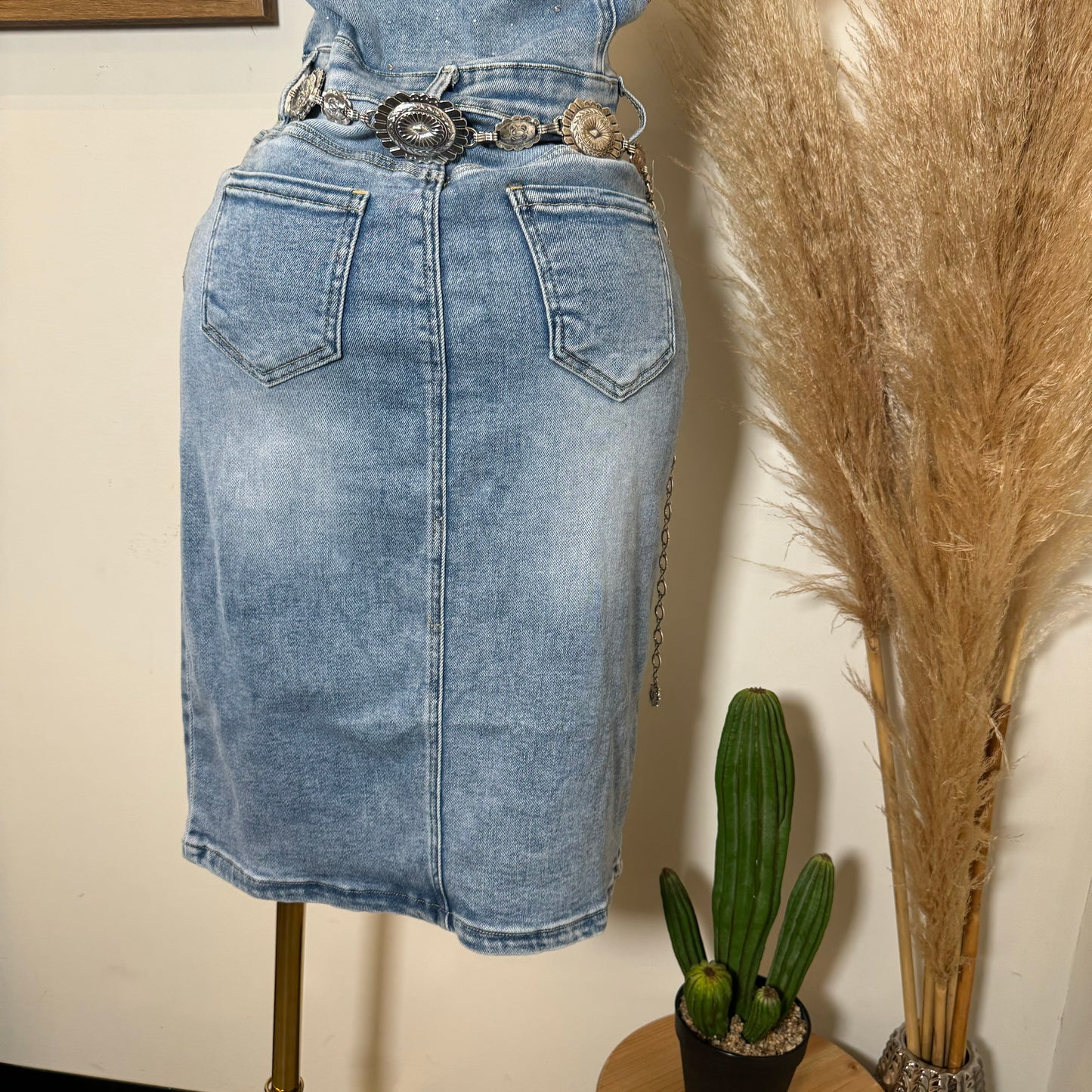 Rhinestone Denim Dress-Blue