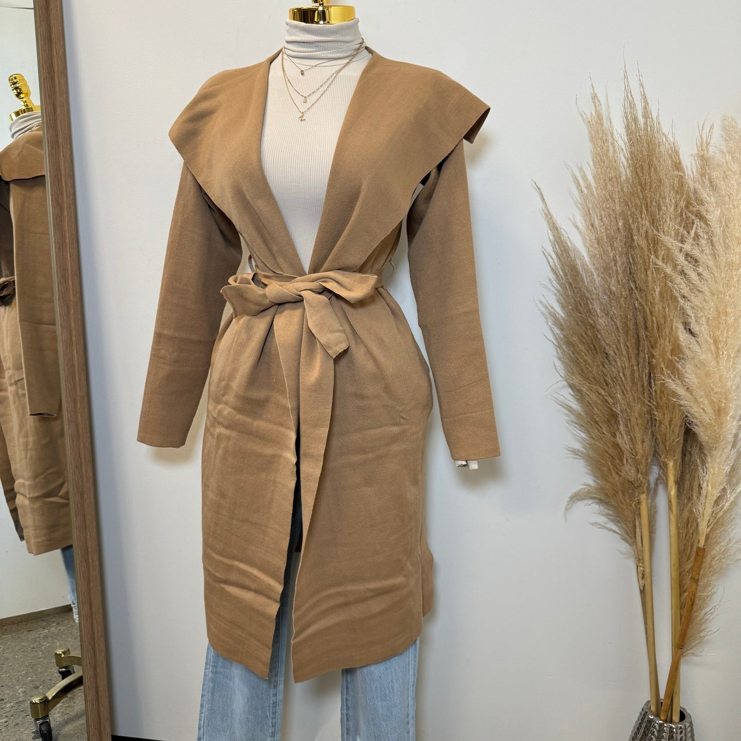 Saira Cárdigan Knit Coat-Camel