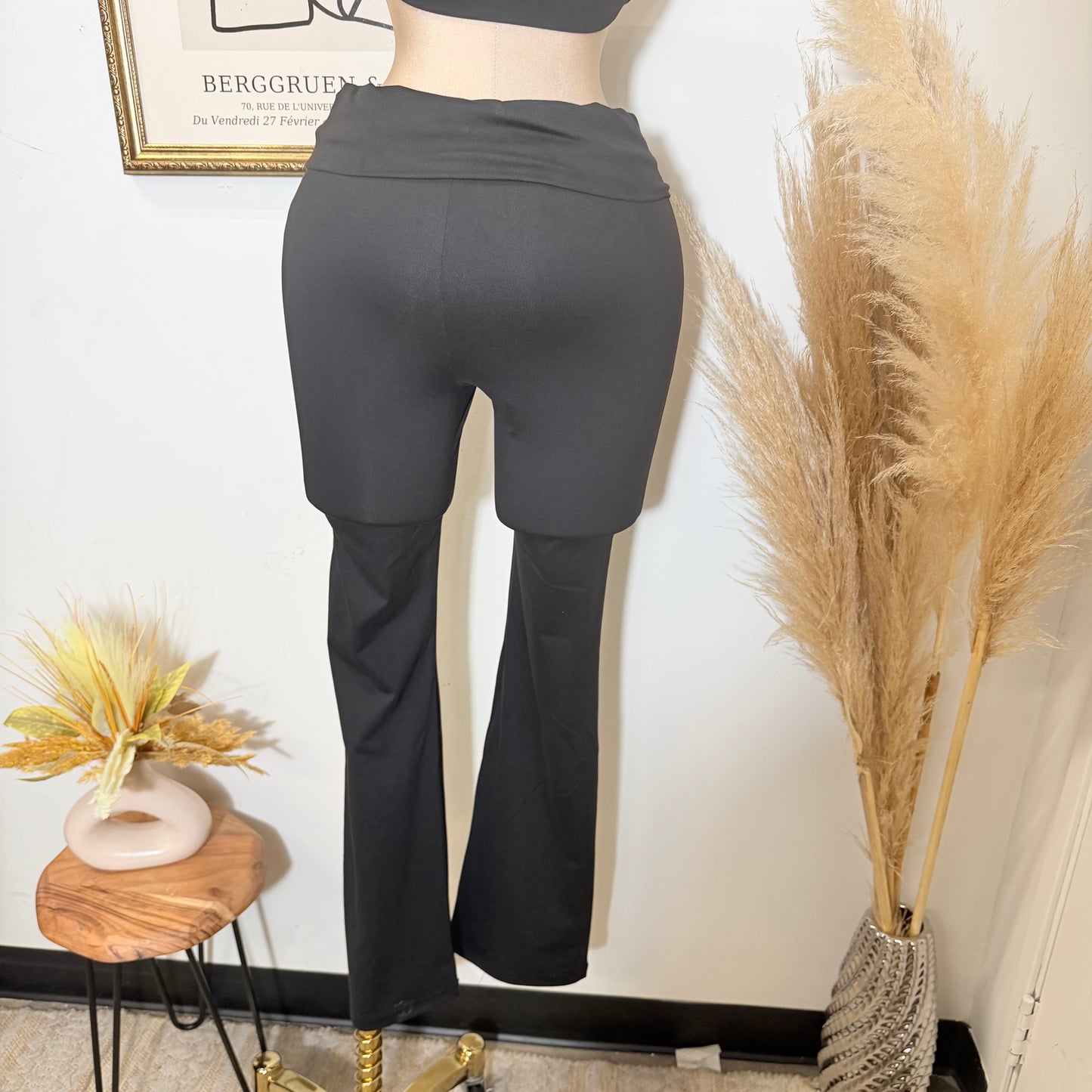High-Waisted Fold over Waistband Leggings-Black