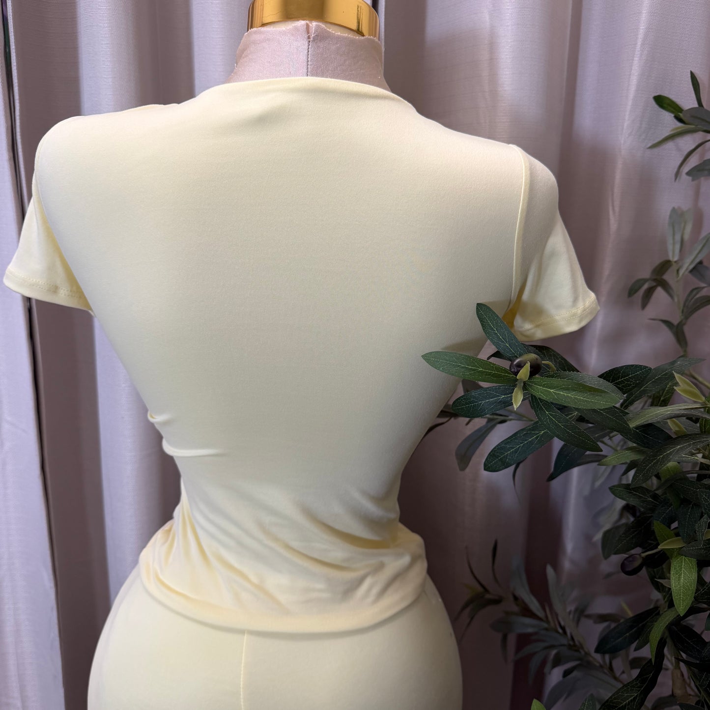 Short Sleeve Round neck Solid Basic Top-Light yellow