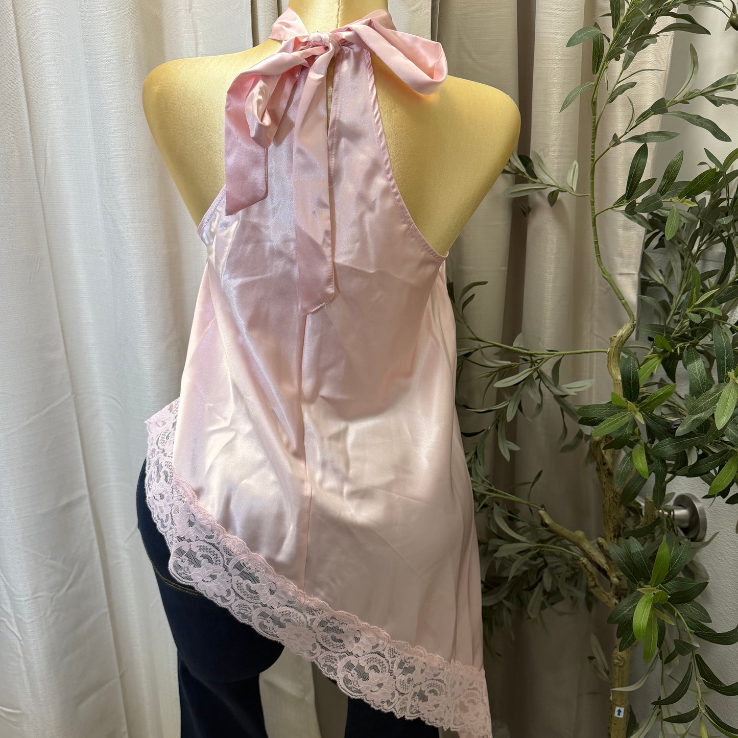 Asymmetrical Satin Top-Baby Pink