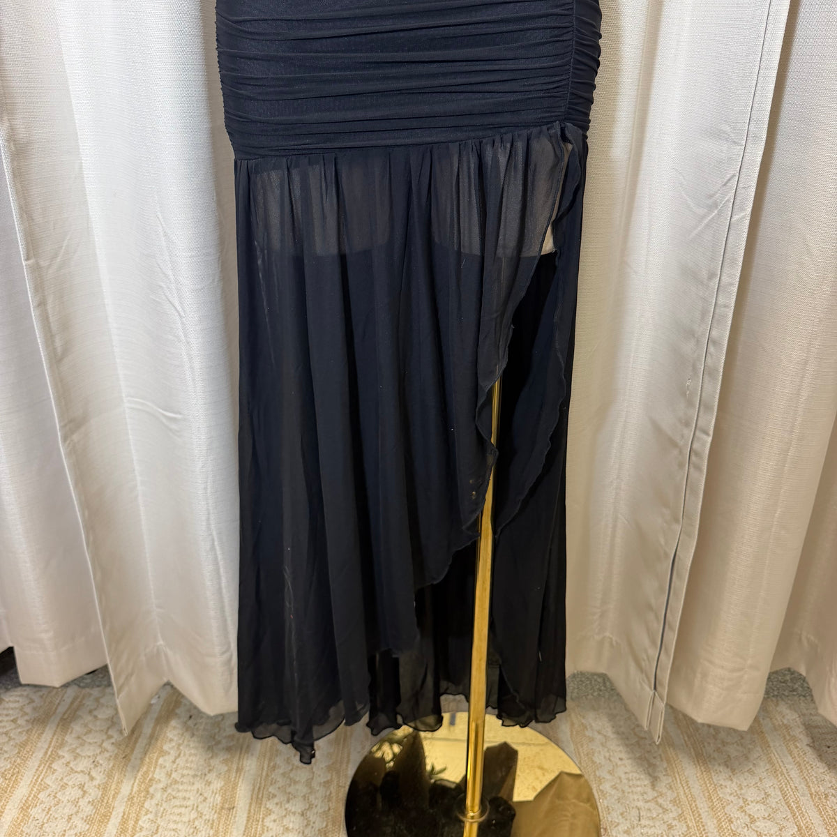 Corset Double Strap Ruched Slit Maxi Dress-Black