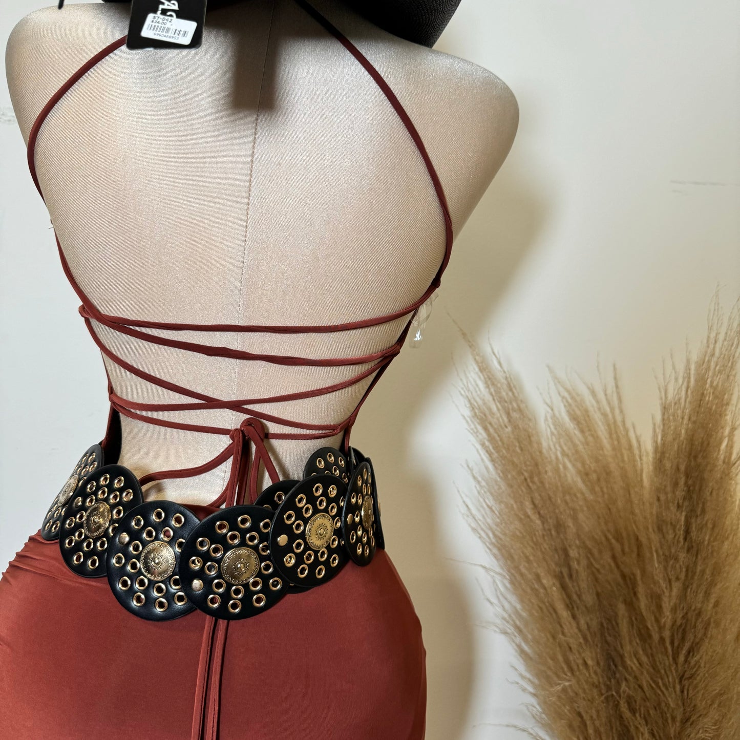 Liza Open Slit Dress-Rust