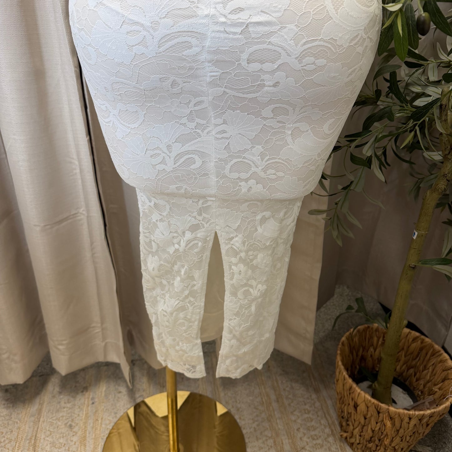 Strapless Corset Lace Midi Dress-White
