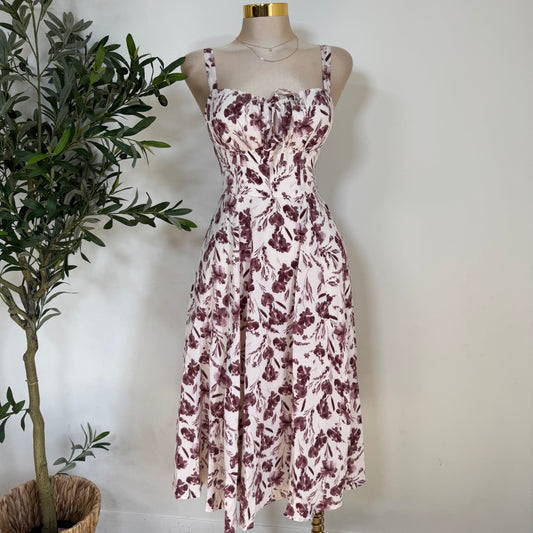 Picnic Corset Midi Dress-Burgundy/Cream