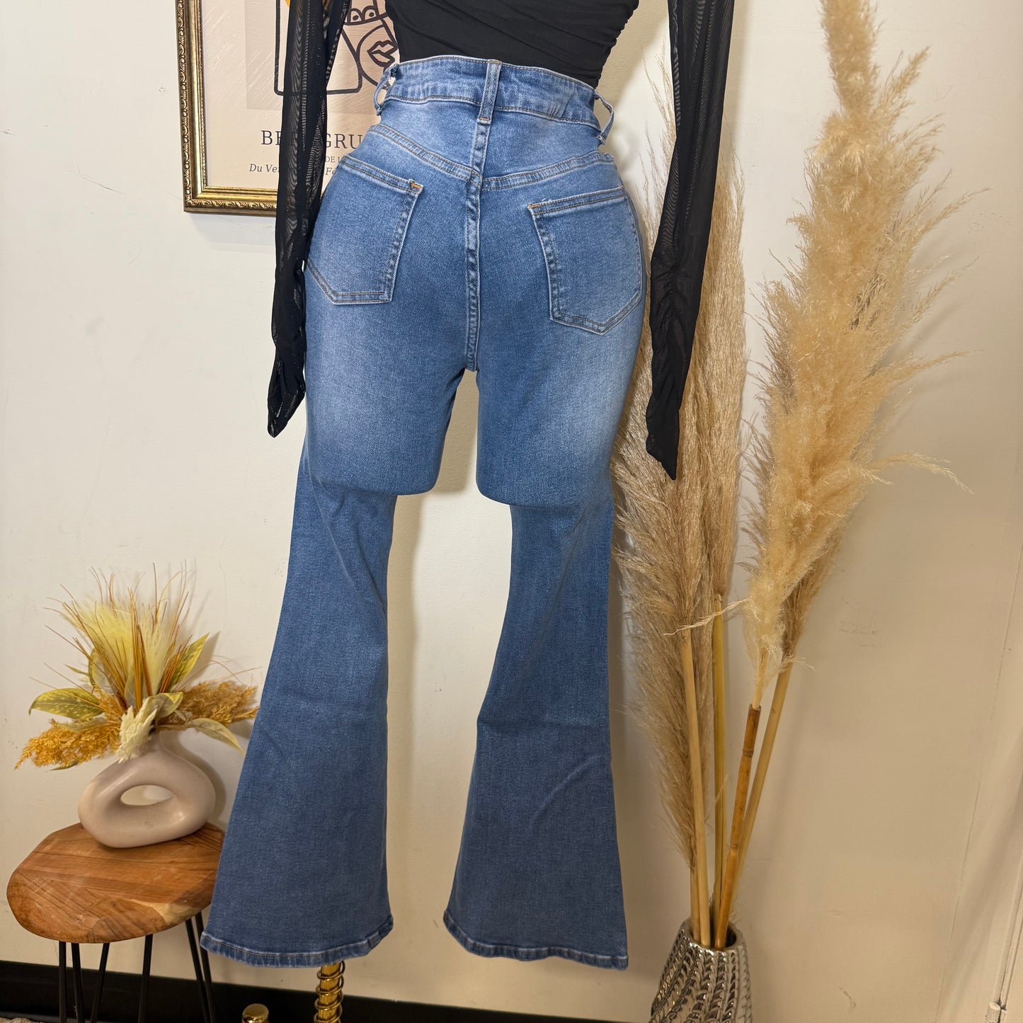 Flare Denim Stretchy Material Jeans- Blue