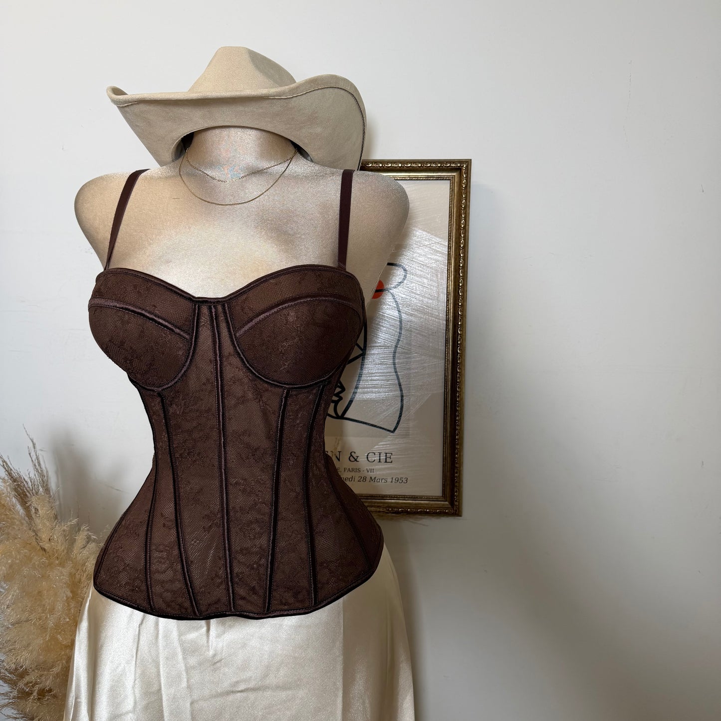 Lace Simple Corset-Brown