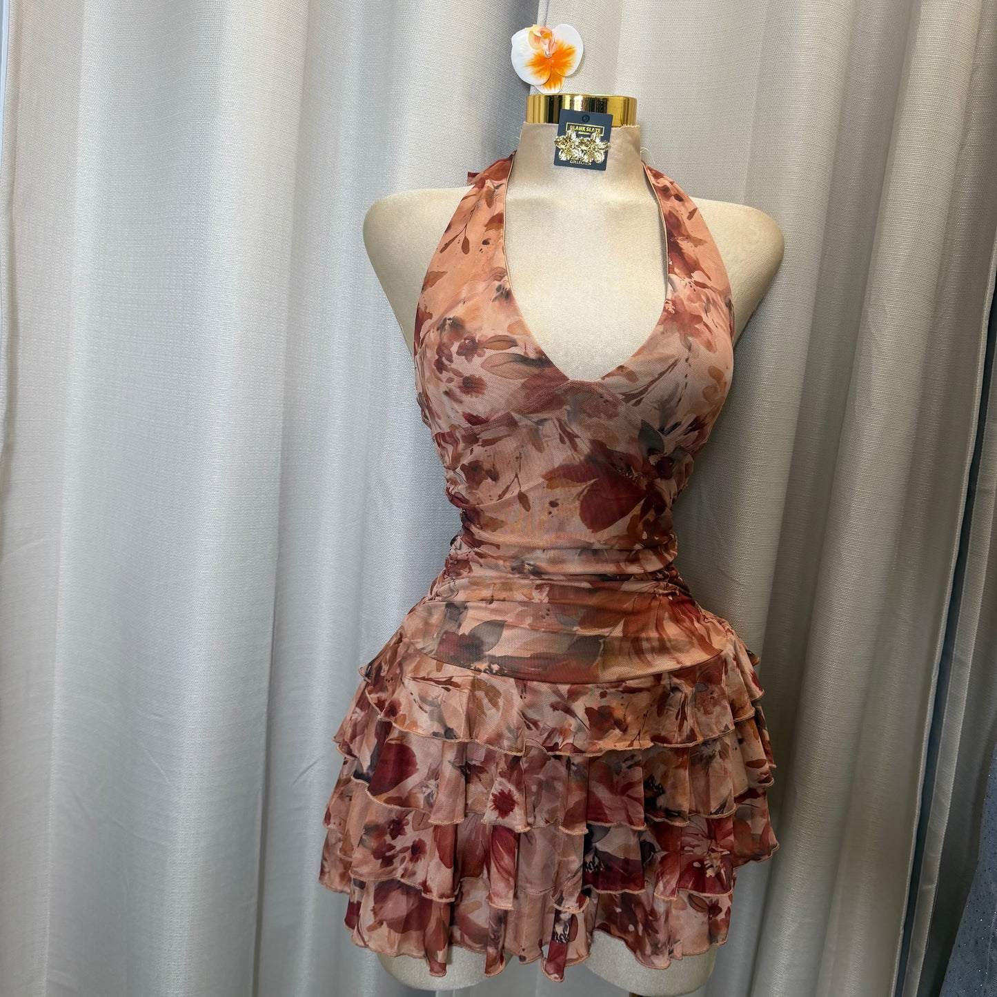 Halter flower Flare Dress- Orange