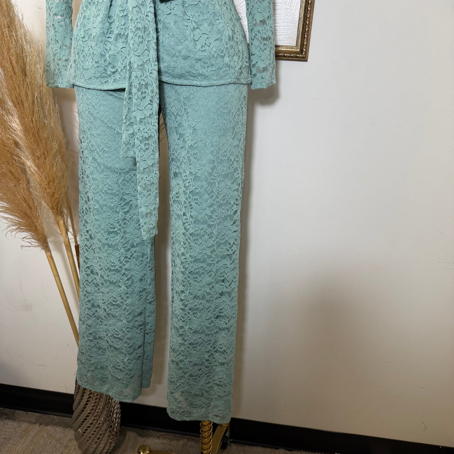 Lace blazer Pant Set -Sage Green