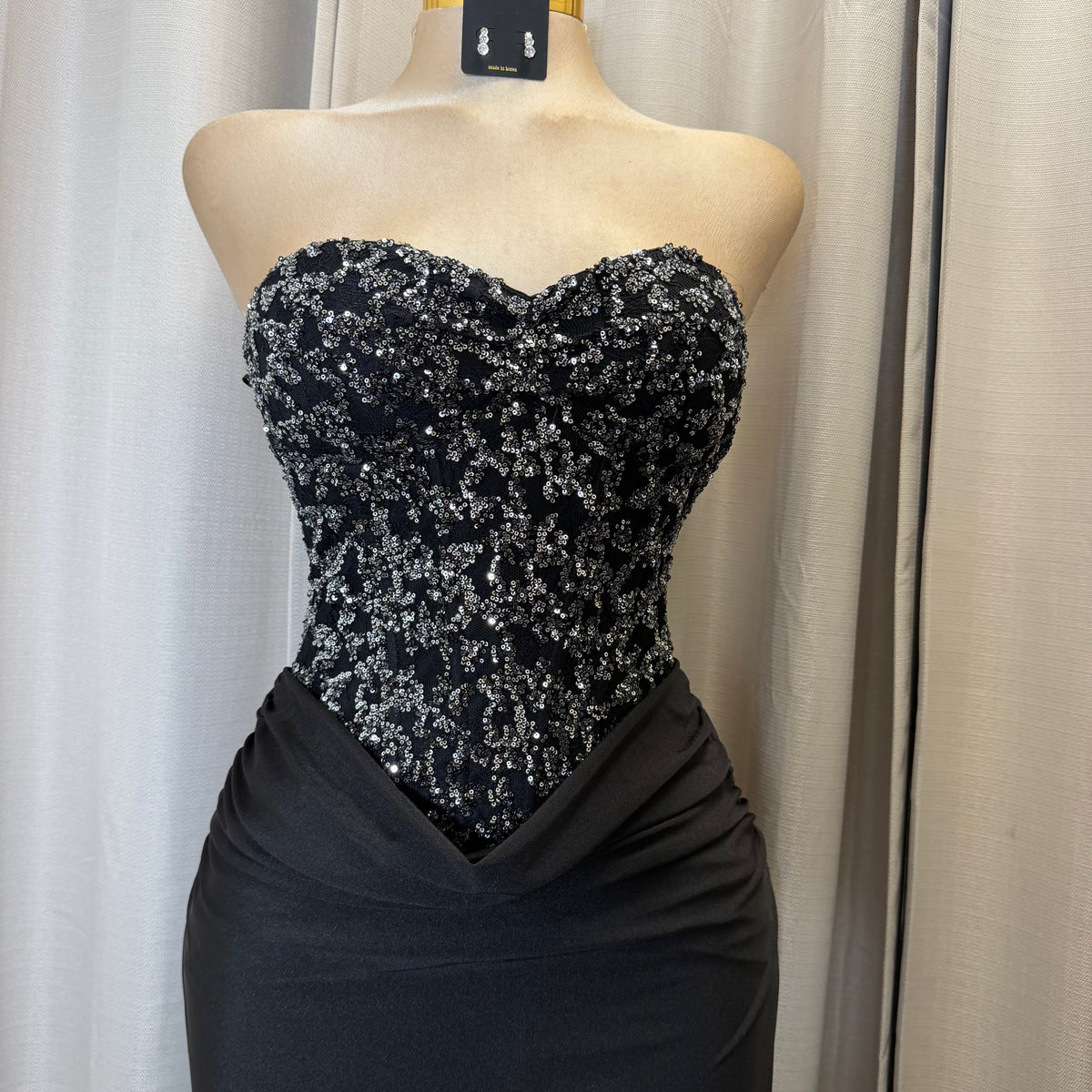 Sequin Lace with knit satin Dress-Black