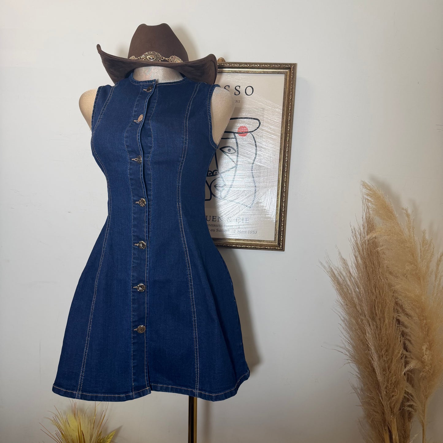 Sleeveless Denim Mini Dress -D Blue