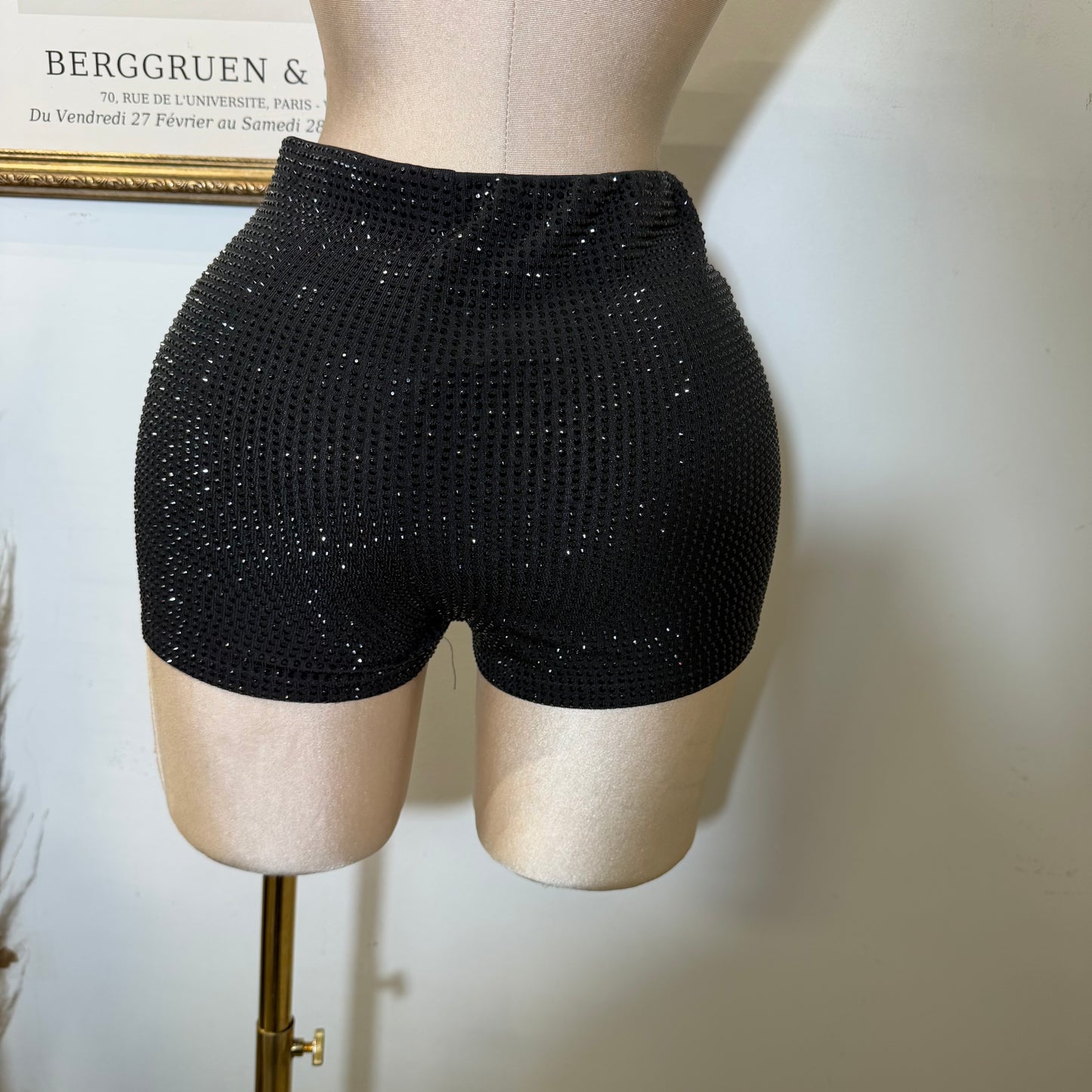Rhinestone Mini Shorts-Black