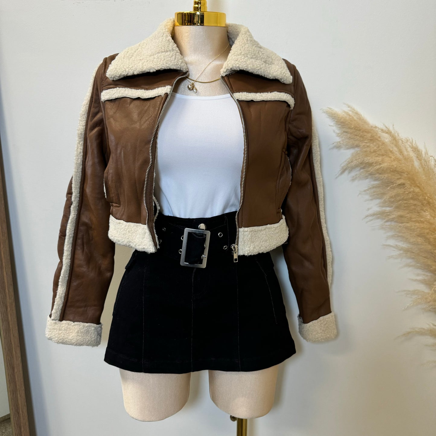 Borrego Cropped Jacket-Brown