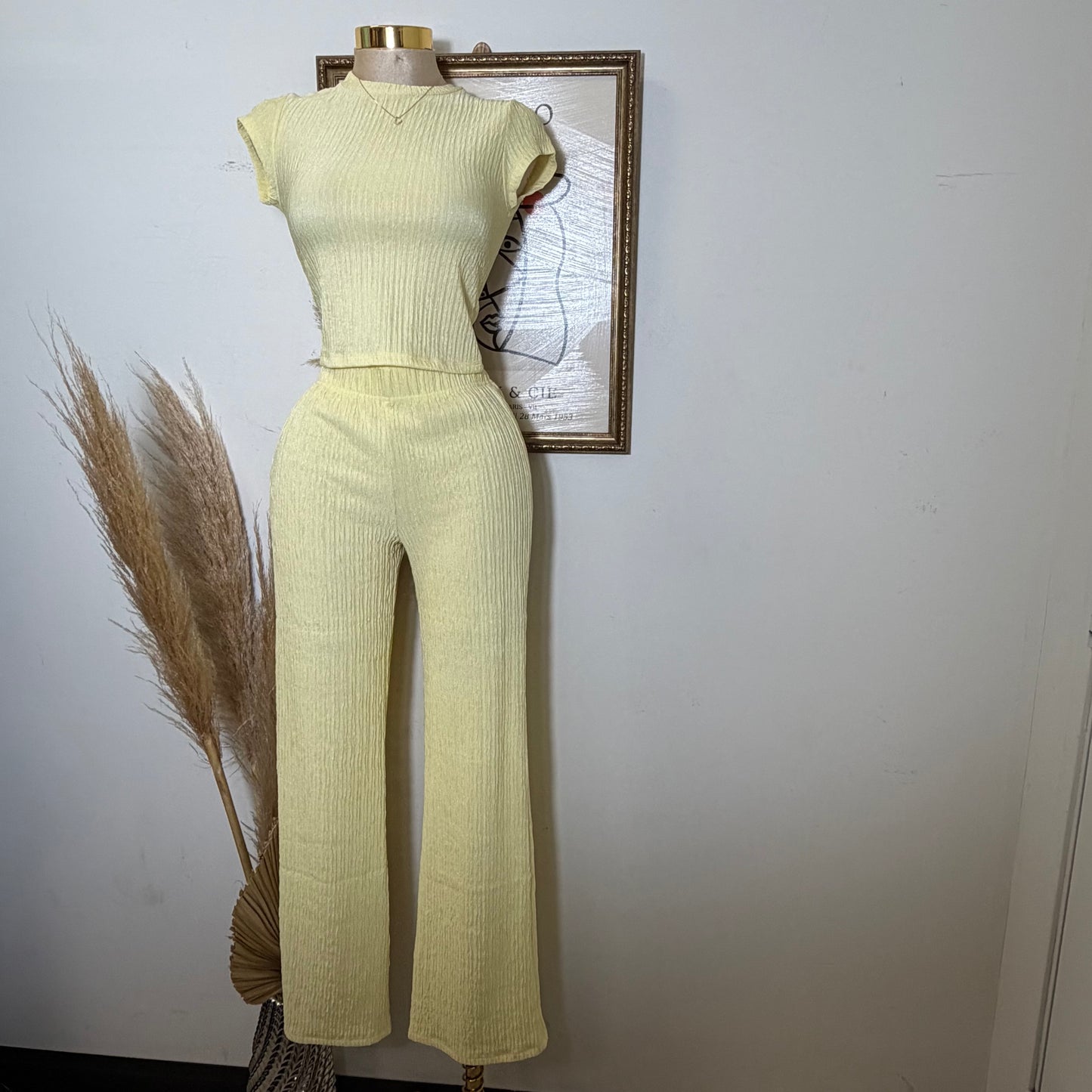 Tamara Short Sleeve Piece Set-Light Yellow
