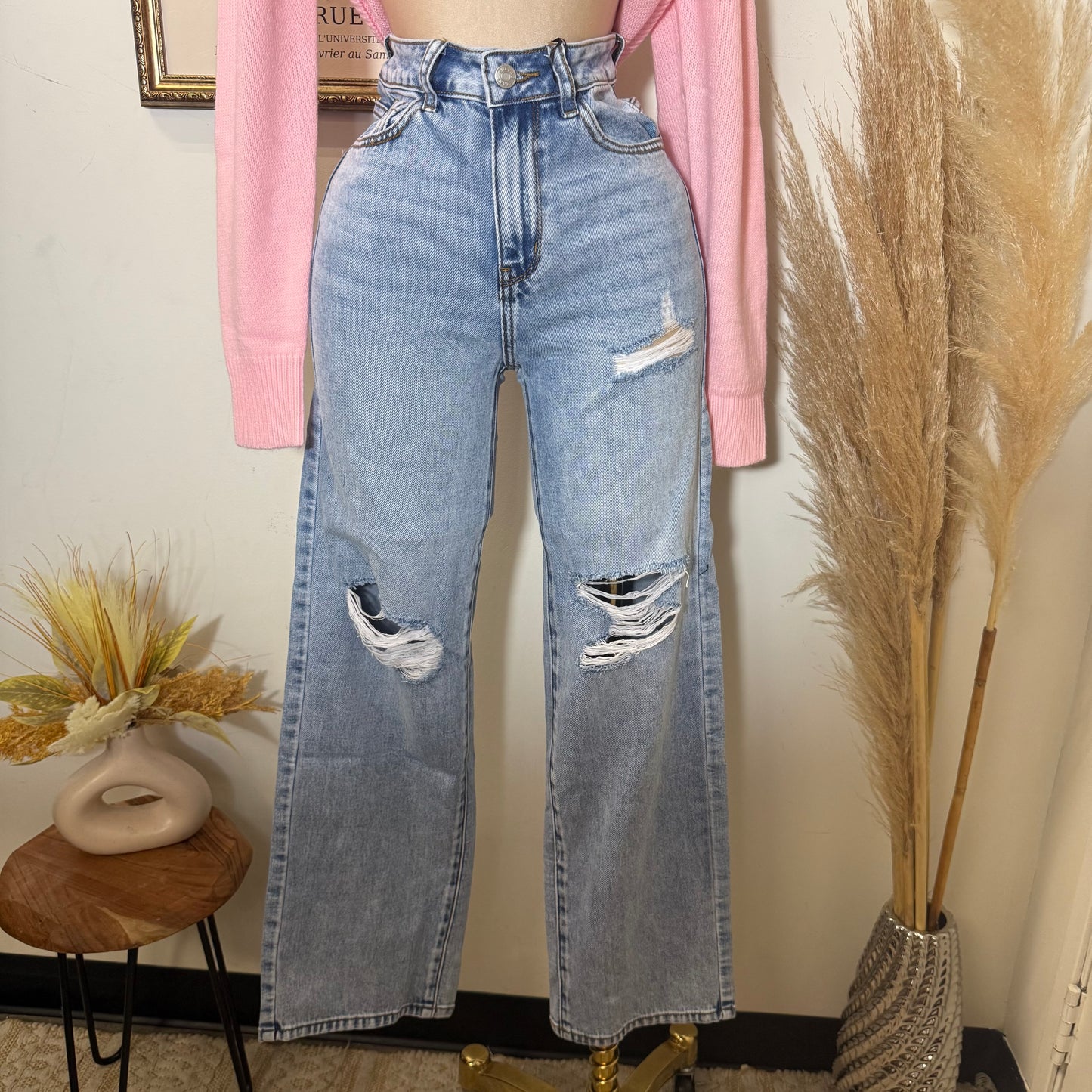 High Waisted Wide Leg Pants-Denim