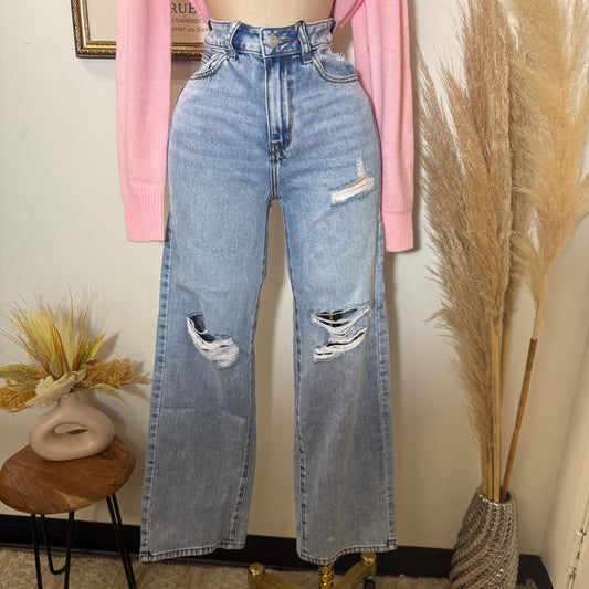 High Waisted Wide Leg Pants-Denim