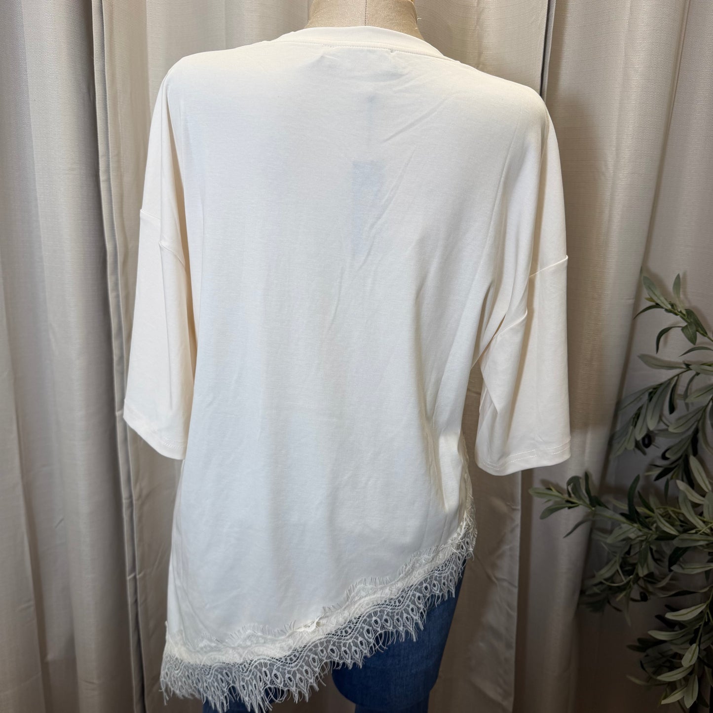 Short sleeve Lace Detail Oversize  Top-Ivory