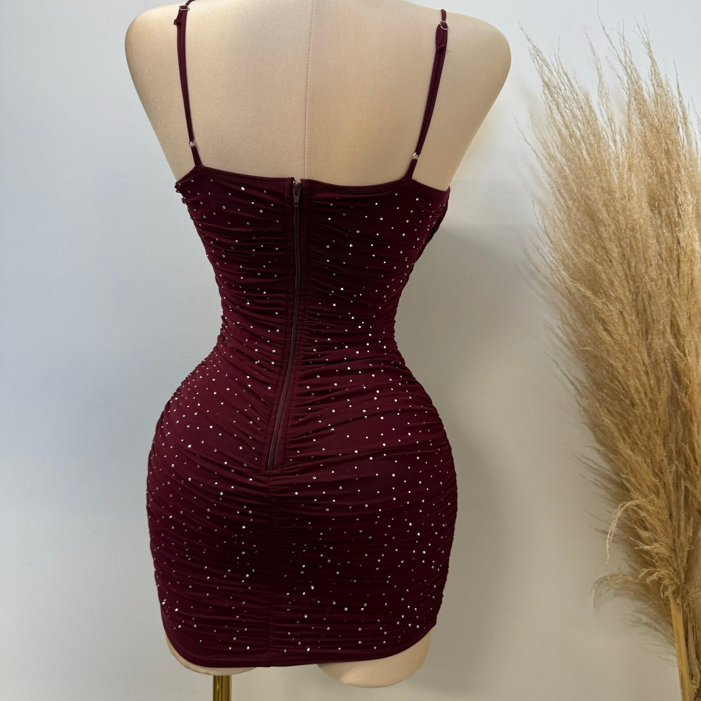 Ruby Rhinestone Dress-Burgundy