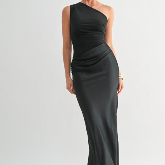 Sable Asymmetrical Maxi Dress-Black