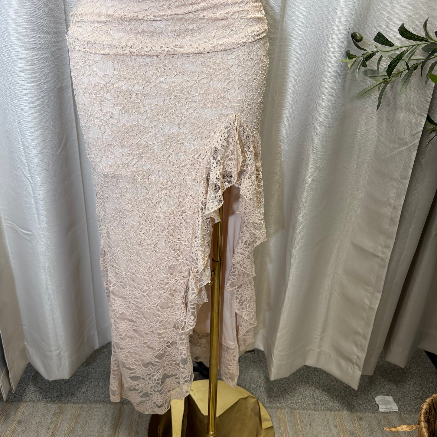 Mismaloya Lace Maxi Dress with Open Back & Tie Detail-Mocha