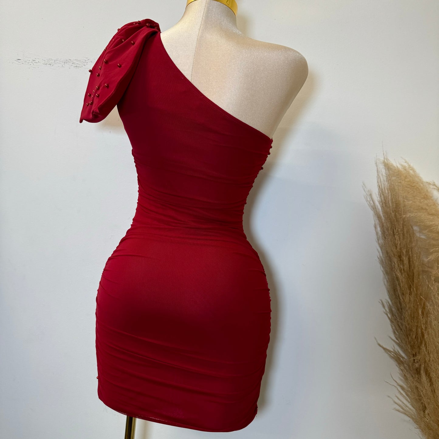Pearl Bow Dress-Red