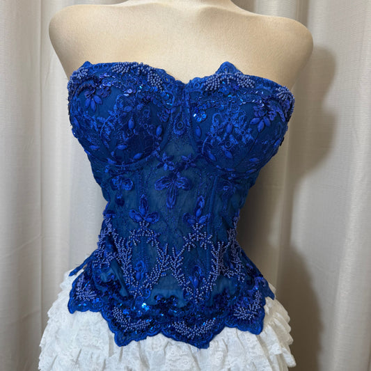 Still sequin lace corset-Royal Blue