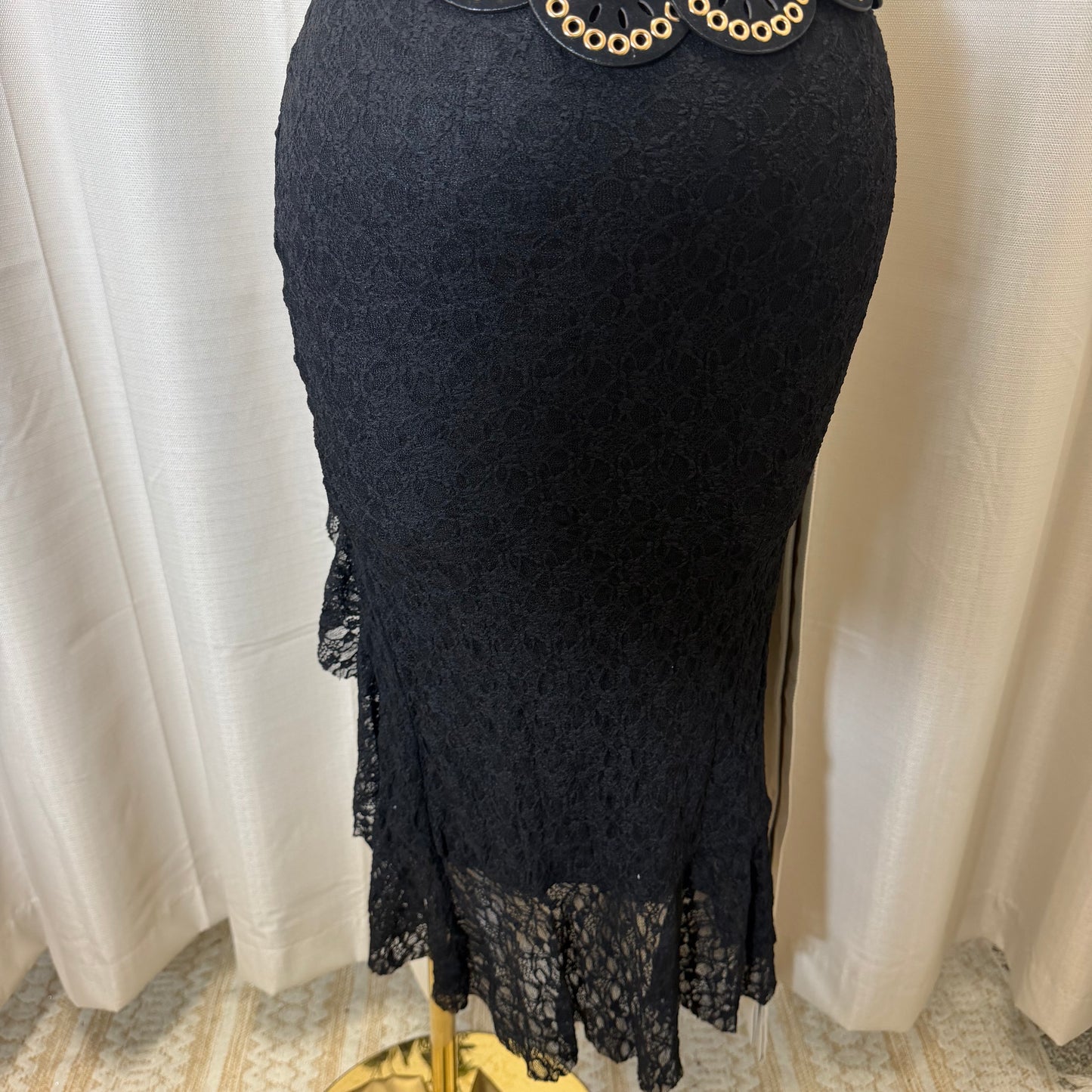 Halter Lace Midi Dress-Black