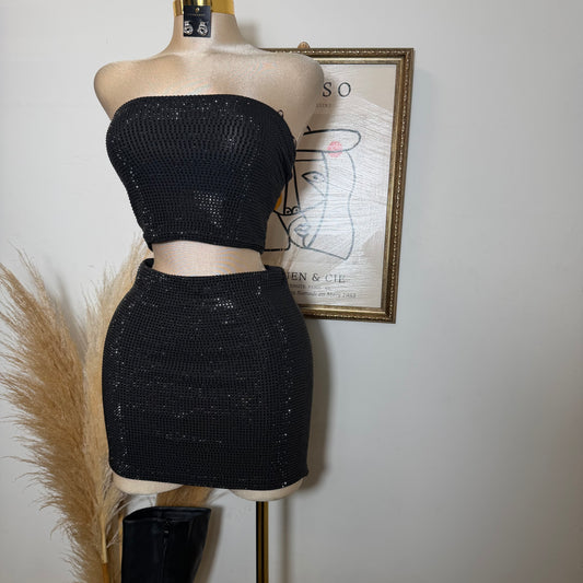 Rhinestone Tube Top-Black