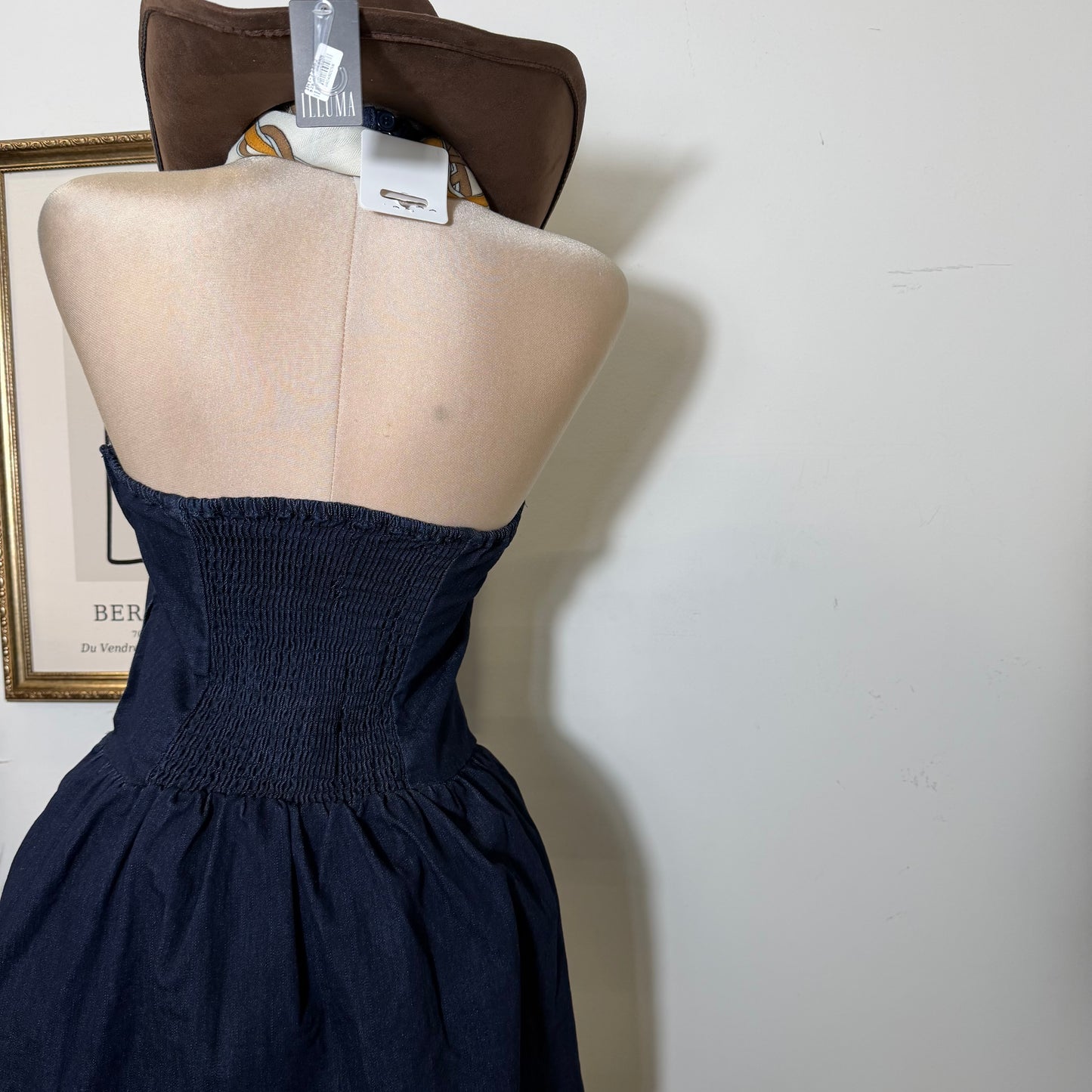 Halter Denim Flare Dress-Indigo